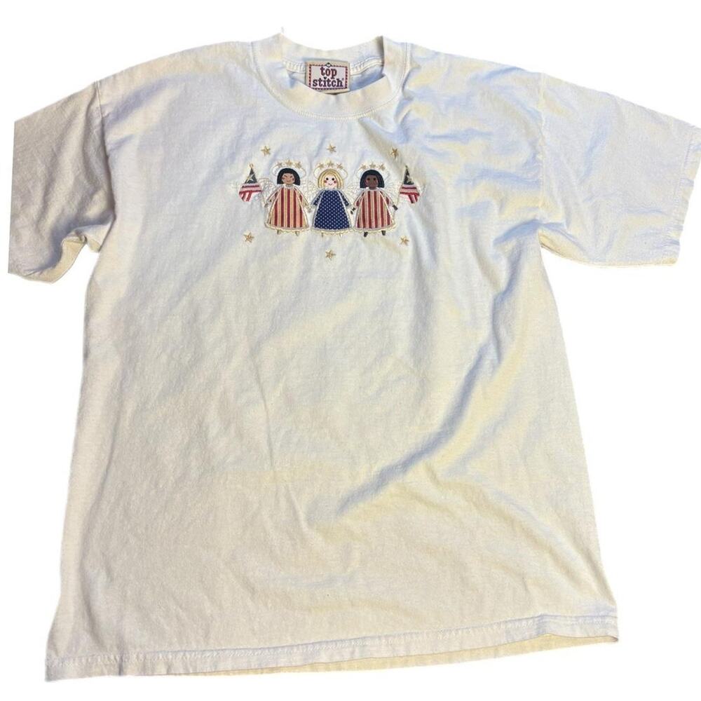 Cream blue and red Patriotic tee